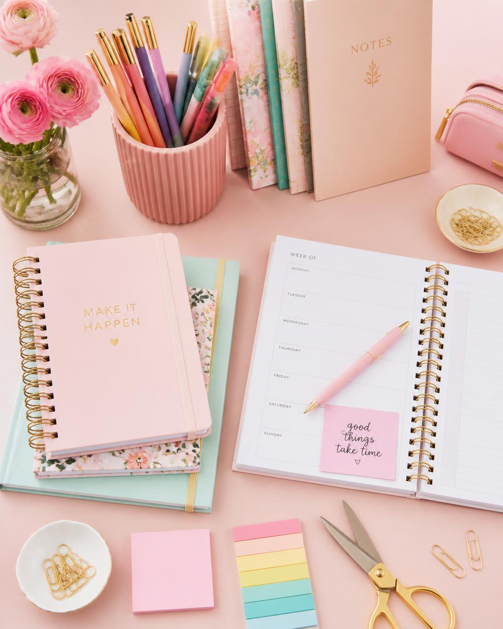 Cadernos, canetas, planners e materiais de papelaria da Store Rosa de Saron