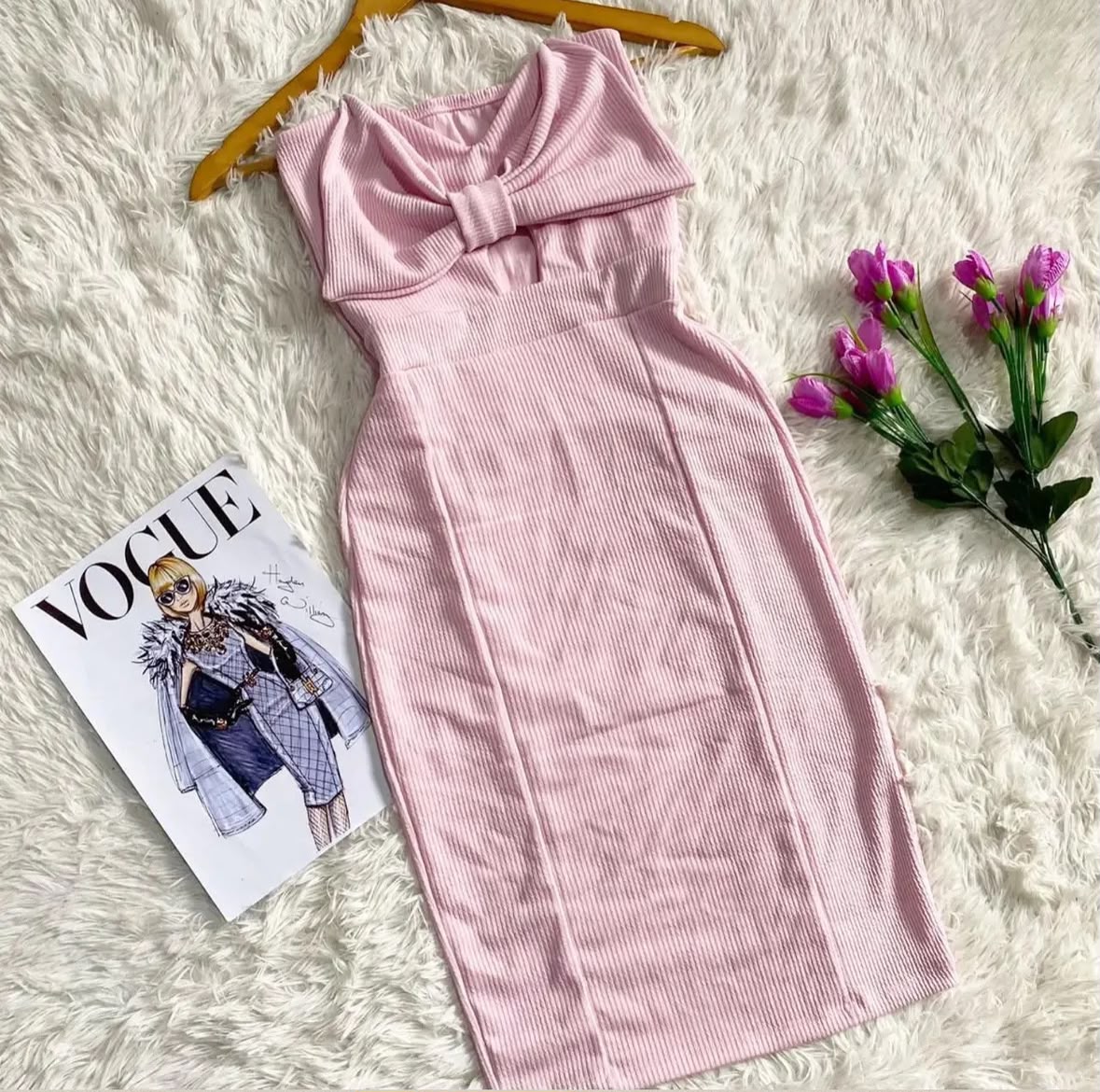 Vestido canelado rosa