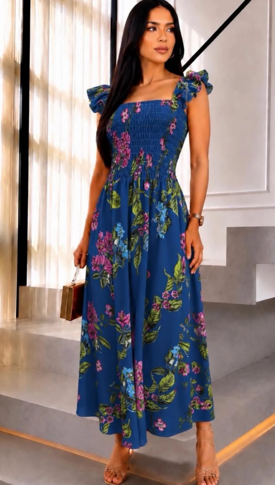 Vestido midi floral azul